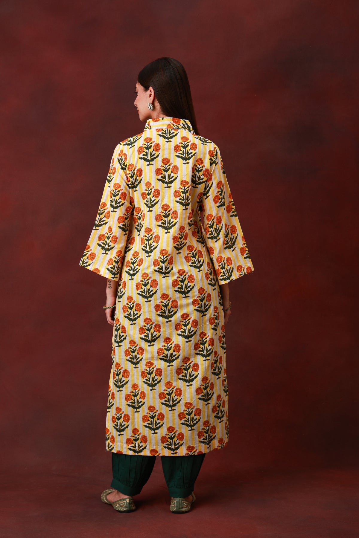 Genda Phool Jaipur hand block floral cotton kurta - view 6