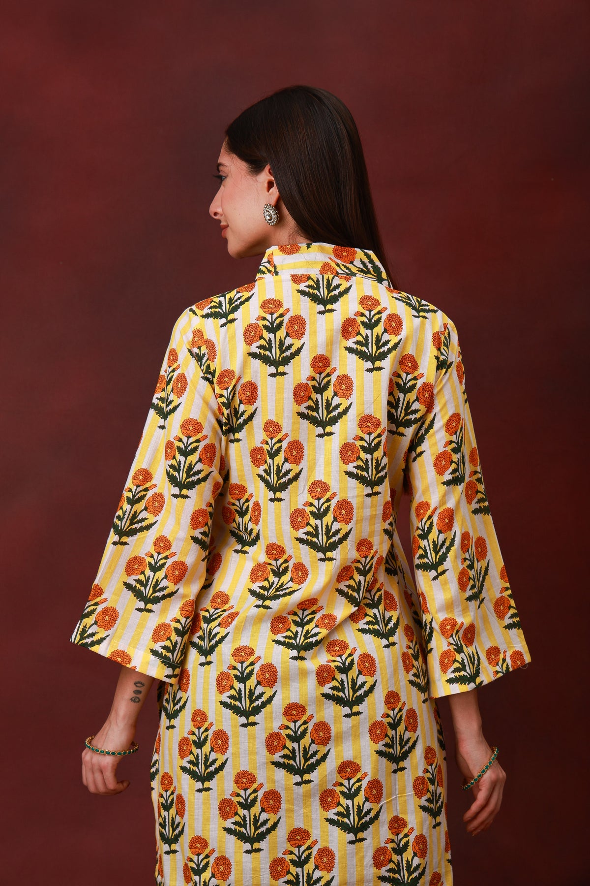 Genda Phool Jaipur hand block floral cotton kurta - view 7