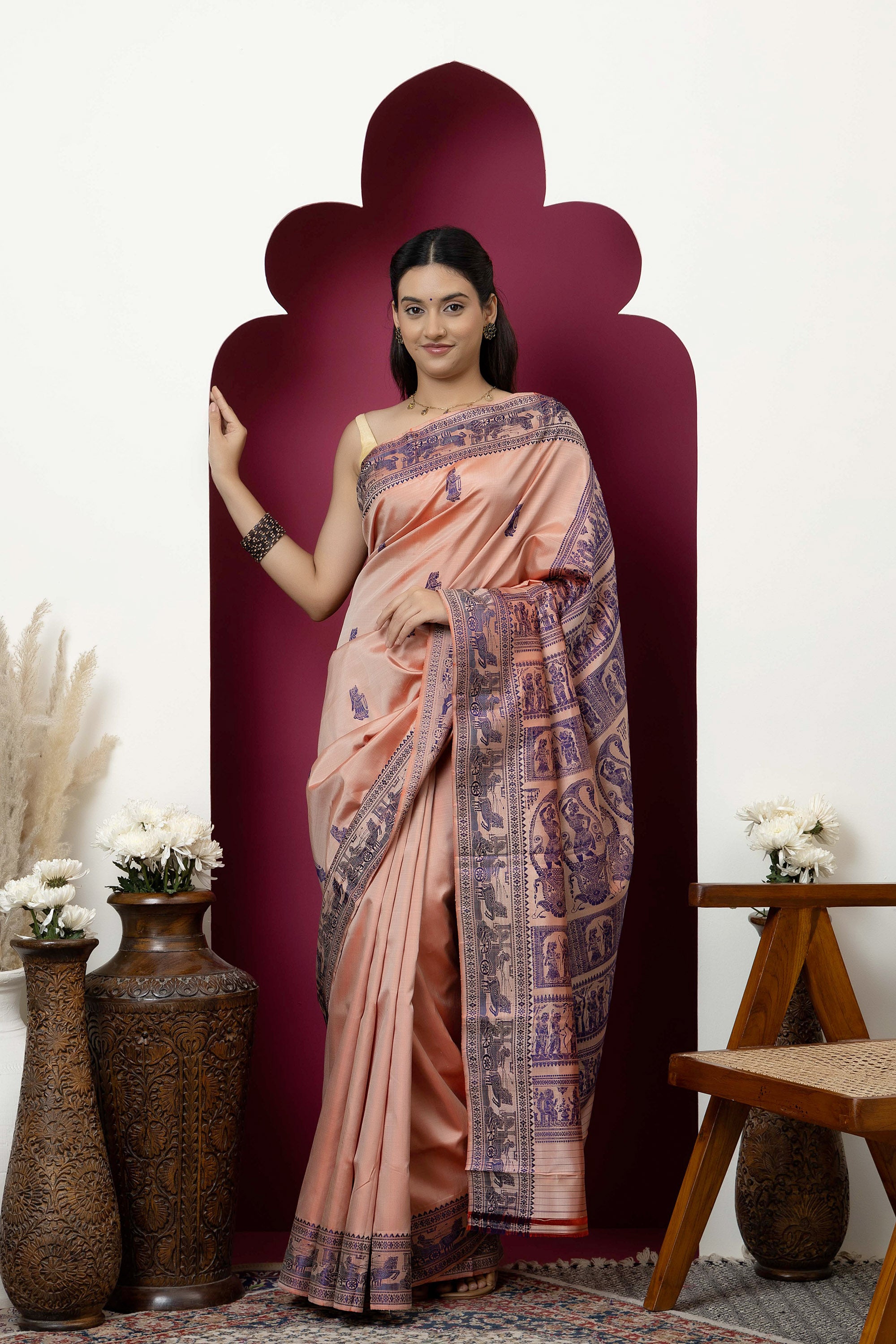 Baluchari handloom pure silk sari, with intricate weaving on border and pallu
