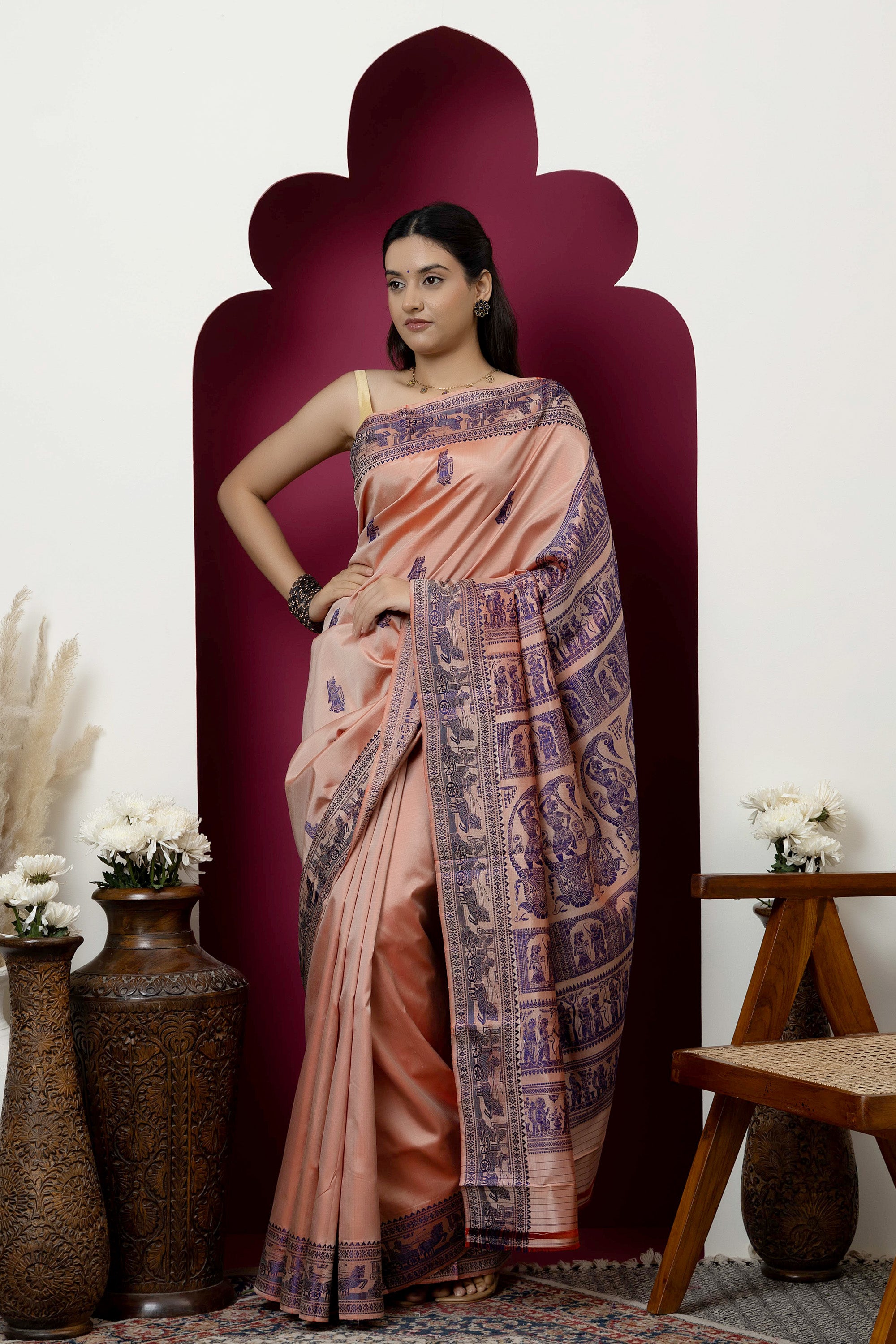 Baluchari handloom pure silk sari, with intricate weaving on border and pallu