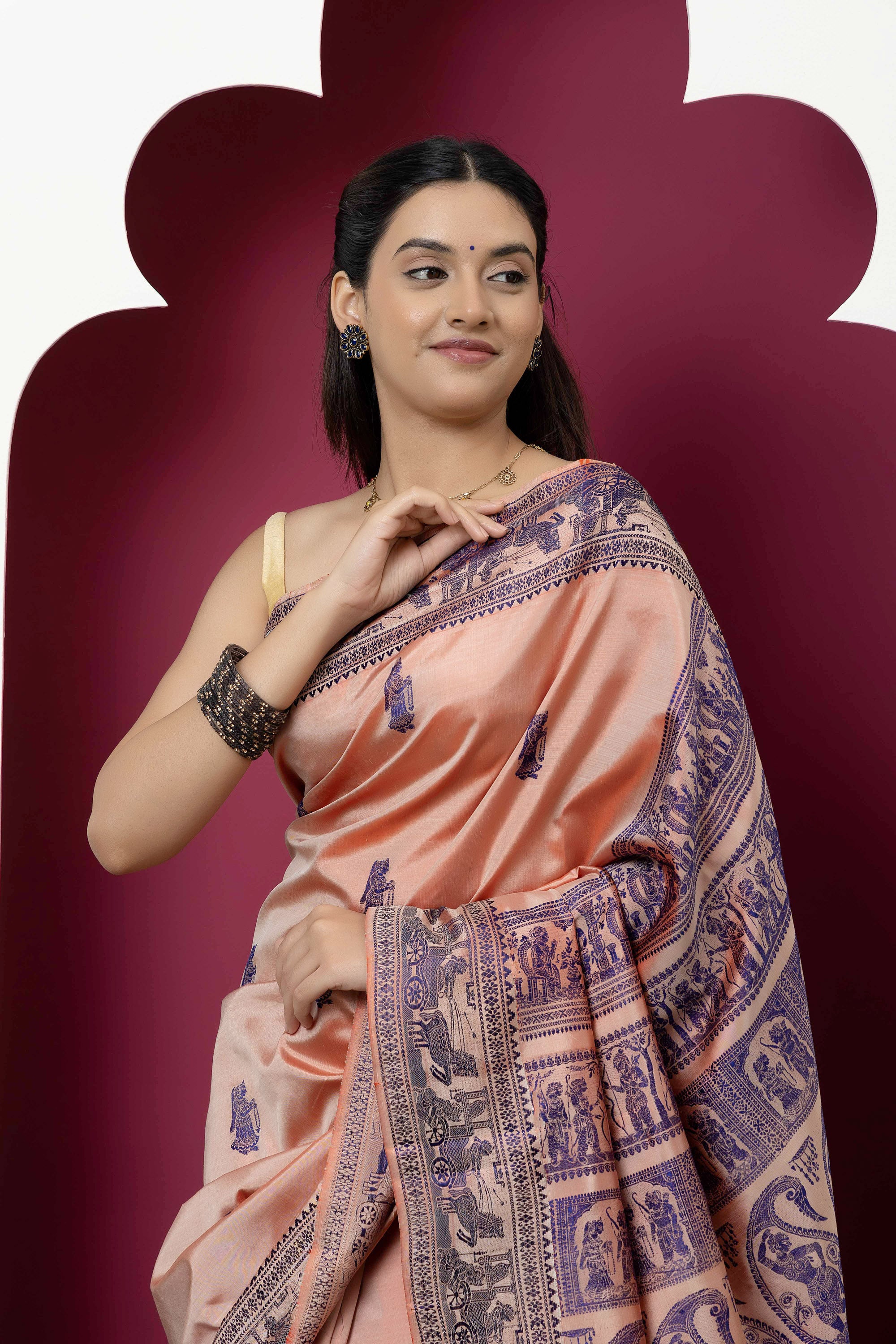 Baluchari handloom pure silk sari, with intricate weaving on border and pallu