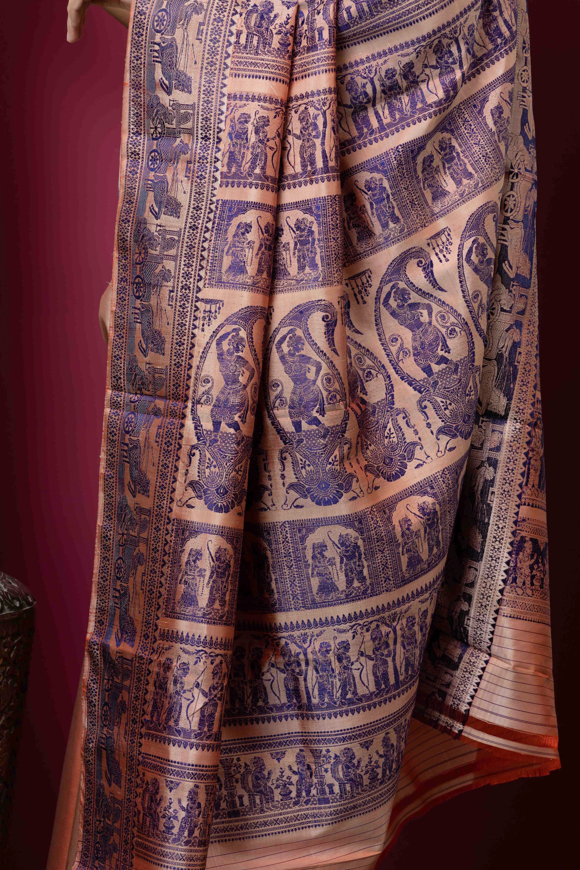 Baluchari handloom pure silk sari, with intricate weaving on border and pallu