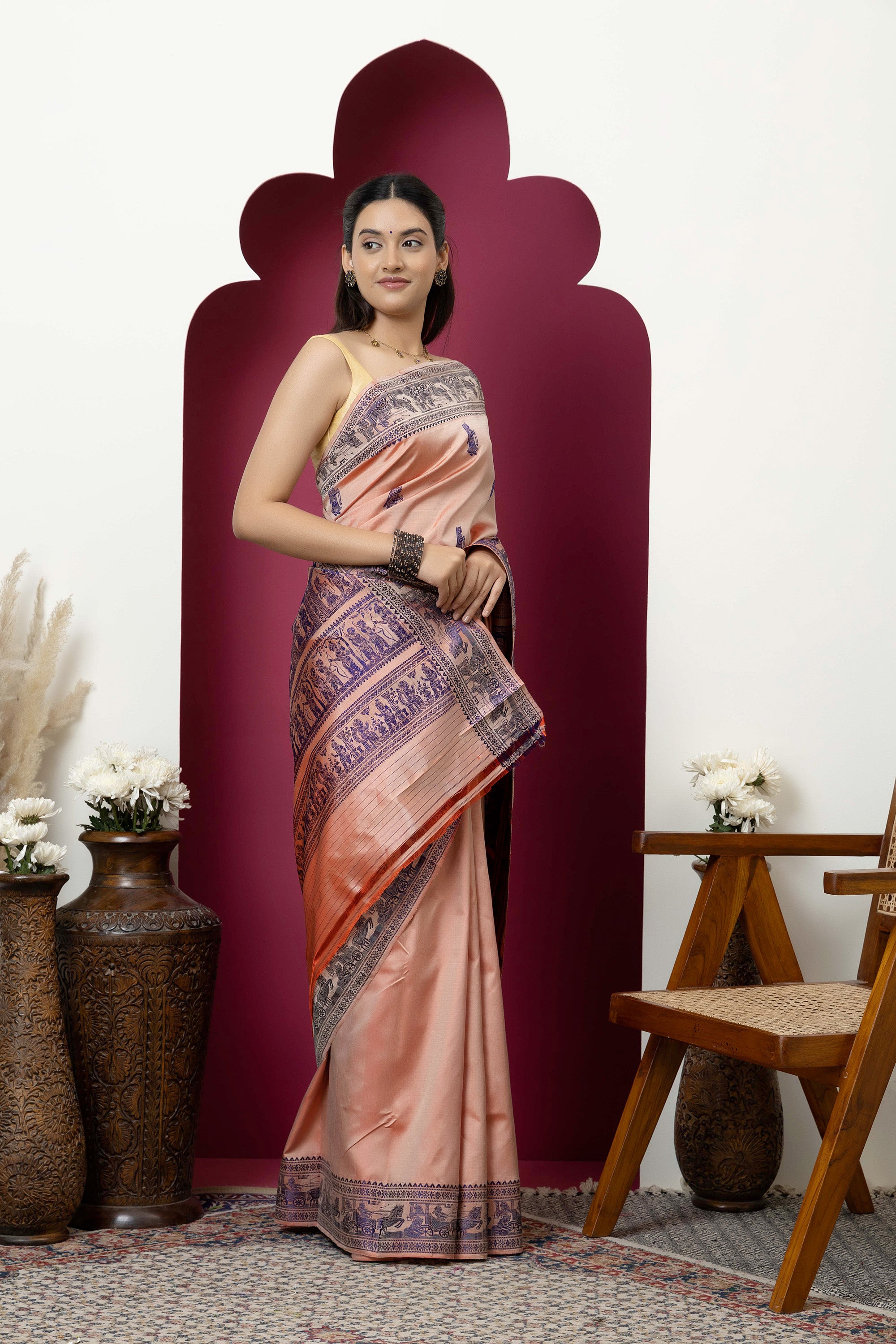 Baluchari handloom pure silk sari, with intricate weaving on border and pallu