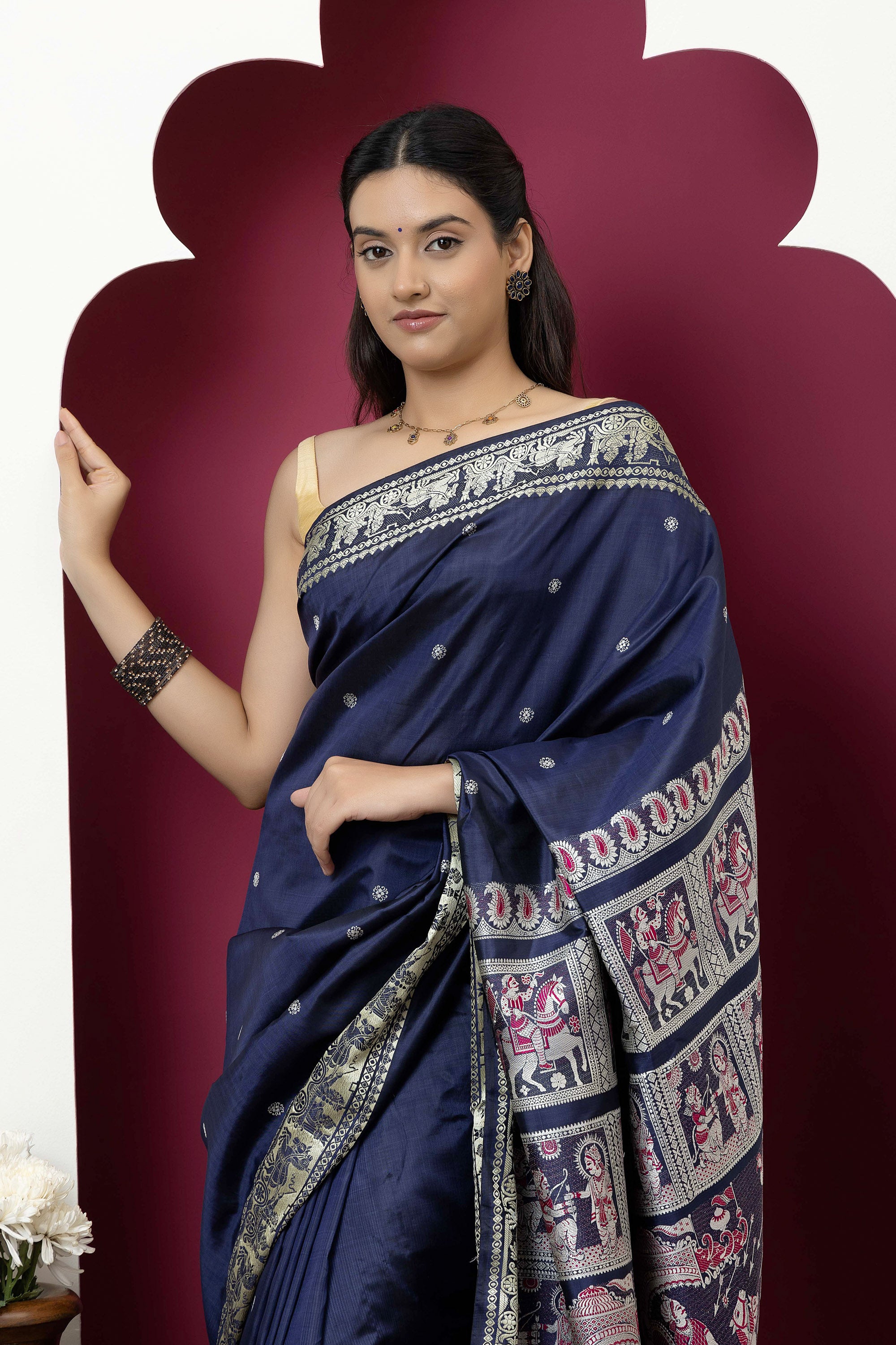 Baluchari handloom pure silk sari, with intricate weaving on border and pallu