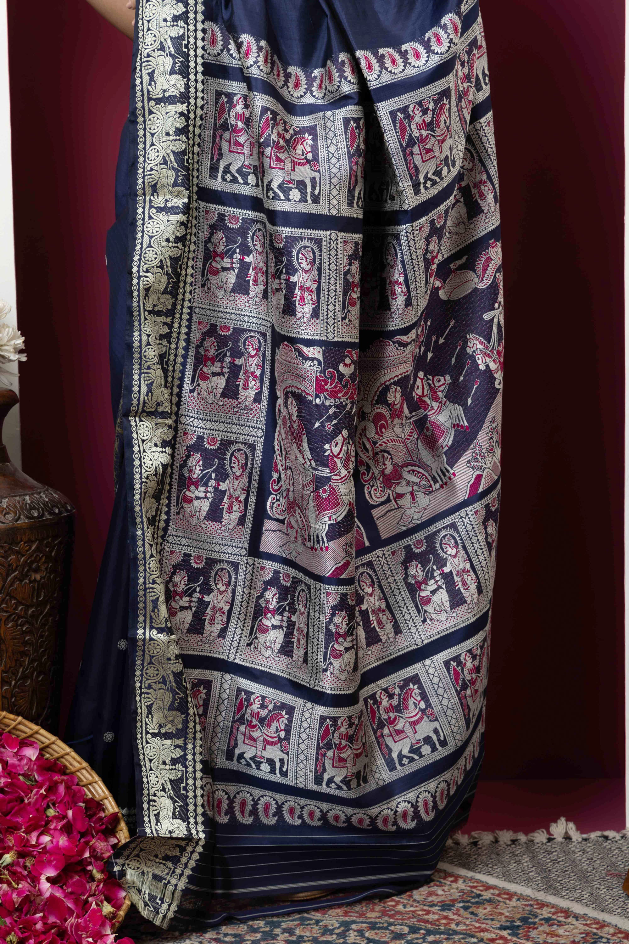 Baluchari handloom pure silk sari, with intricate weaving on border and pallu