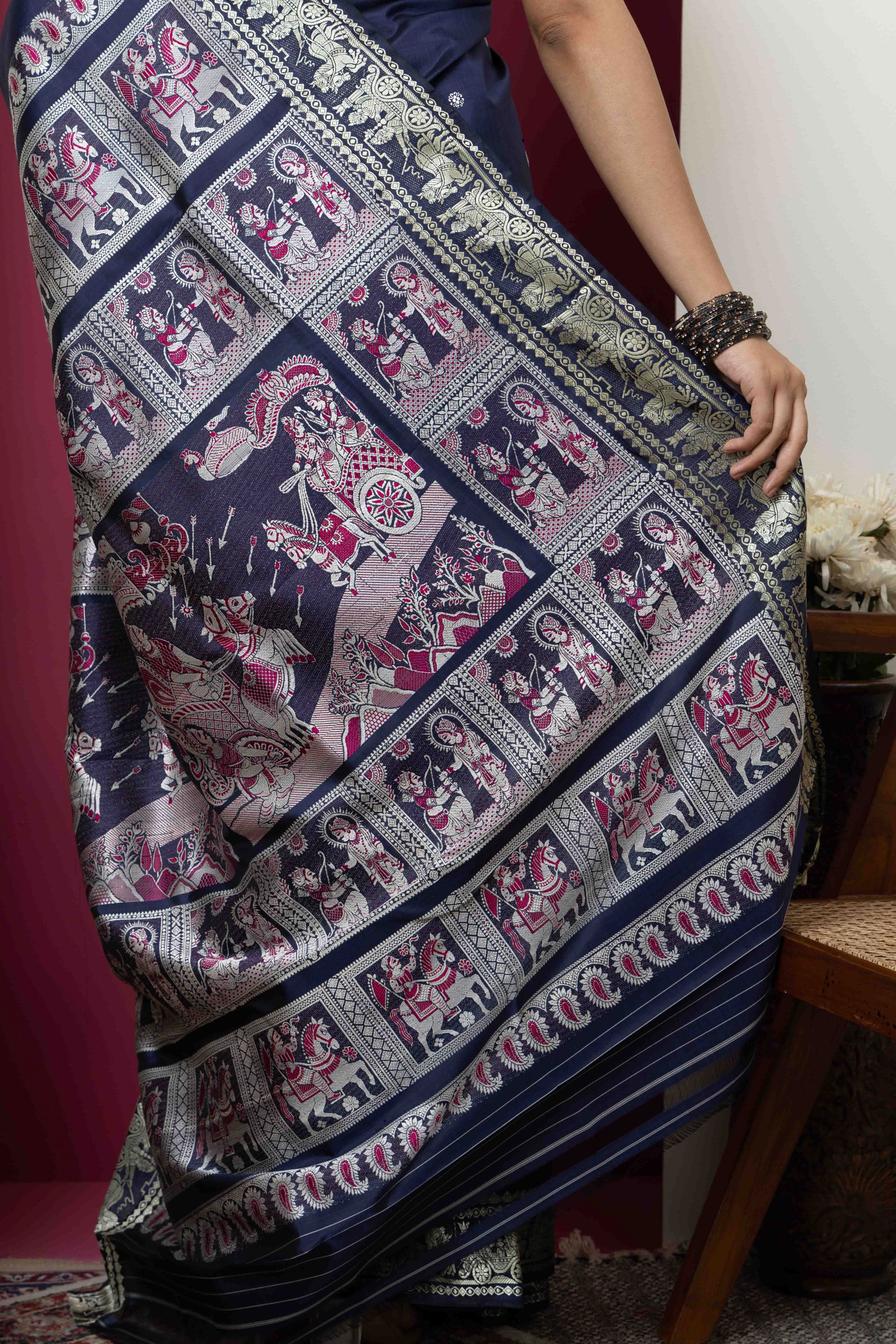 Baluchari handloom pure silk sari, with intricate weaving on border and pallu