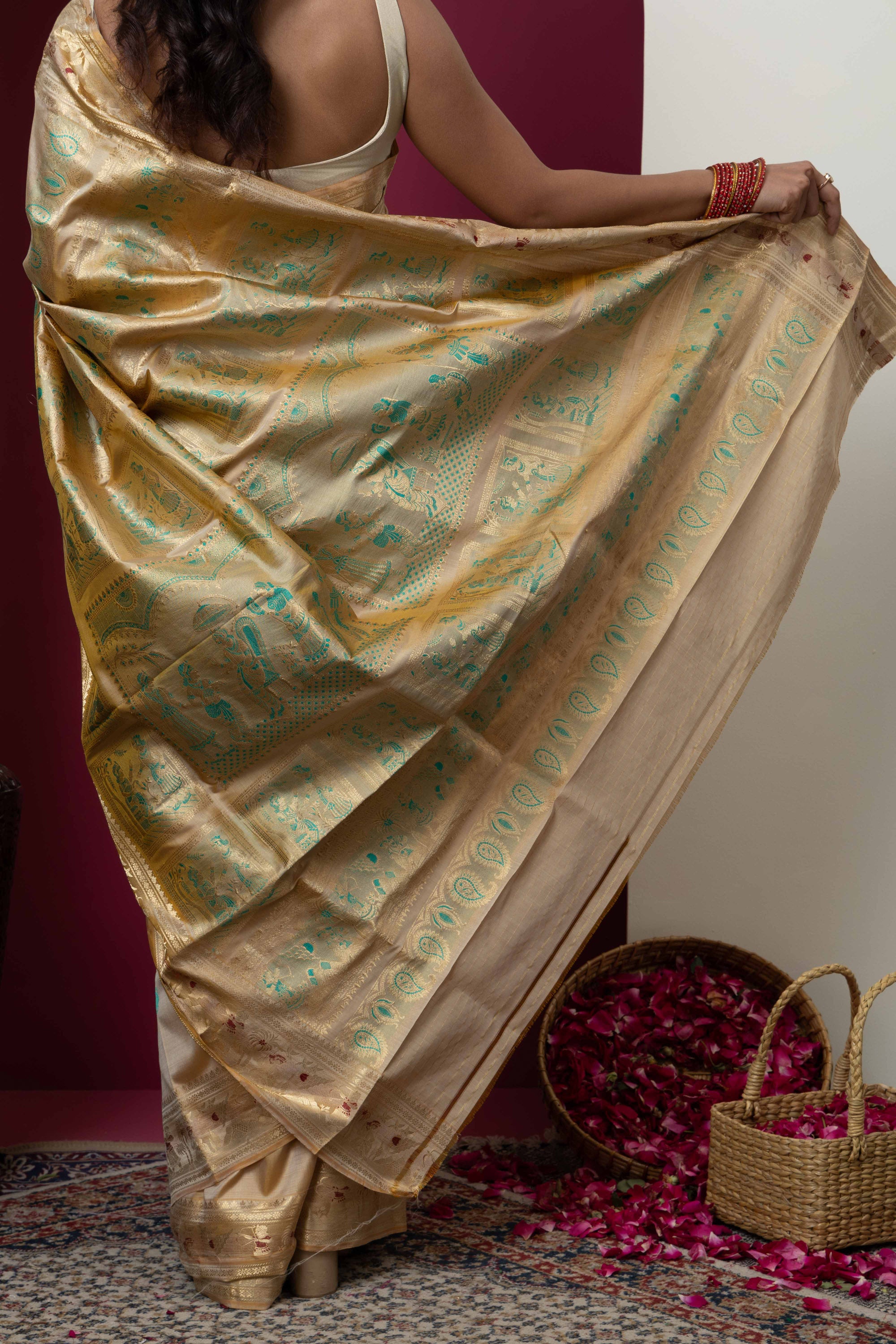 Baluchari handloom pure silk sari, with intricate weaving on border and pallu
