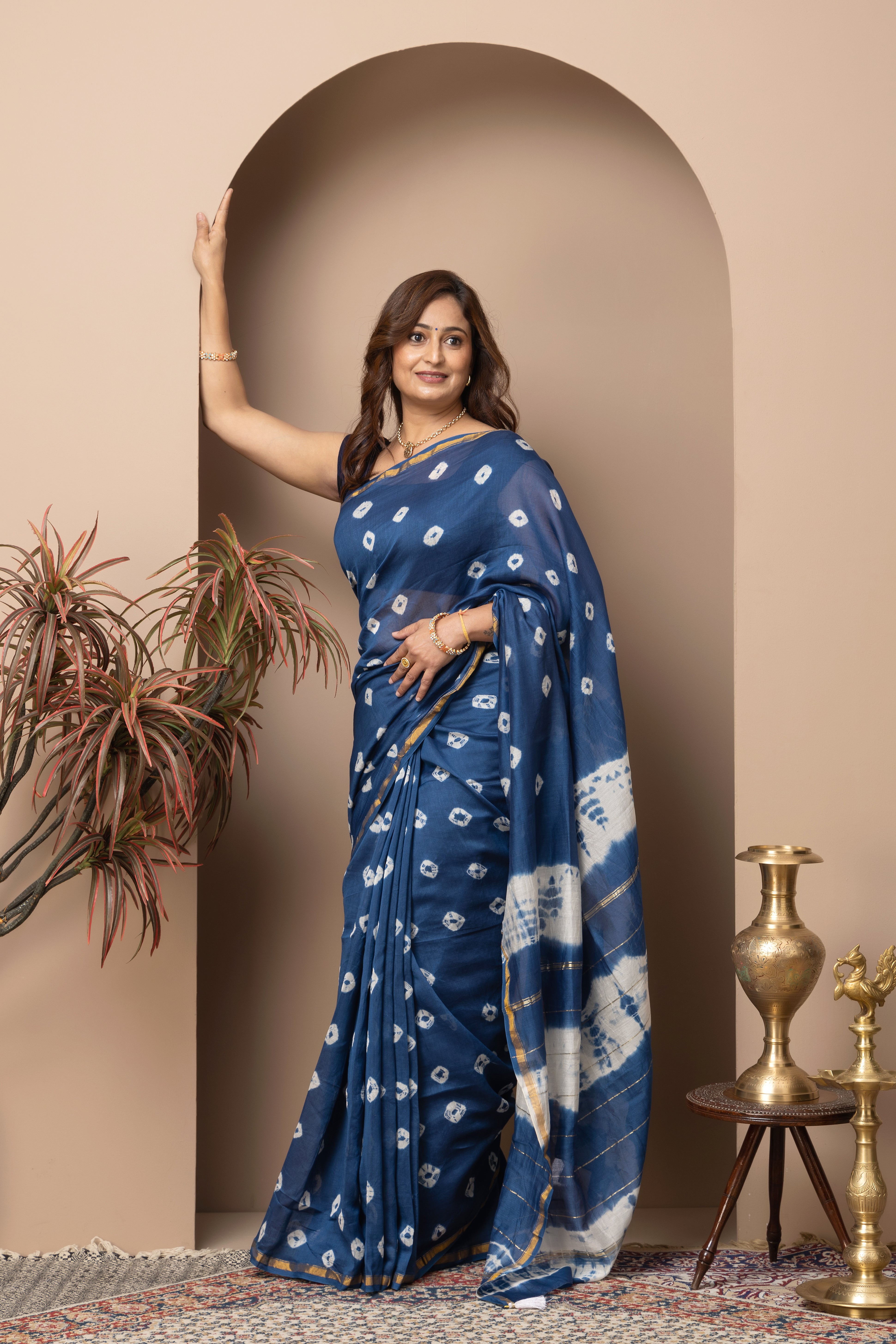 Chanderi cotton silk saree with shibori tie & Dye