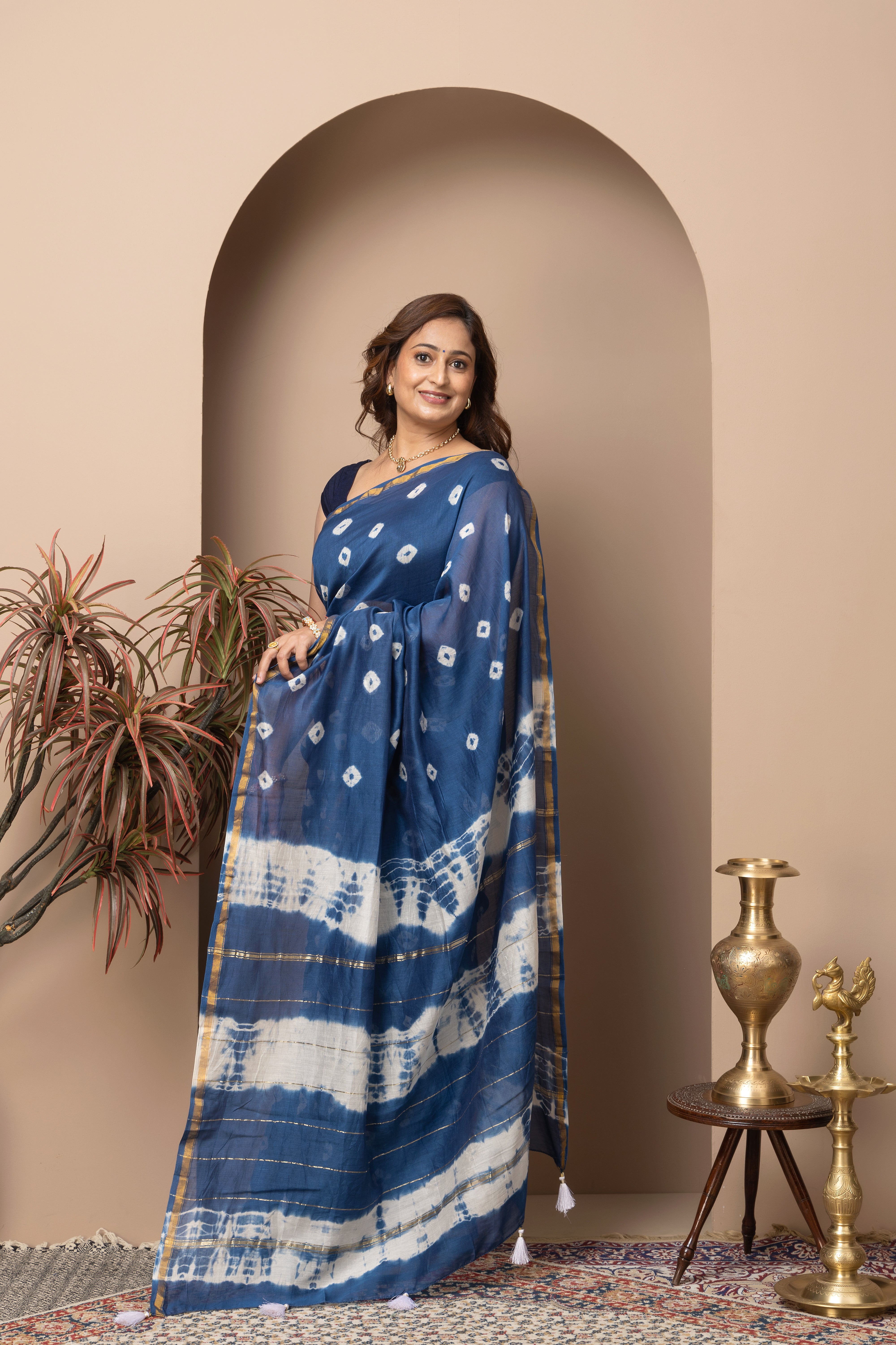 Chanderi cotton silk saree with shibori tie & Dye