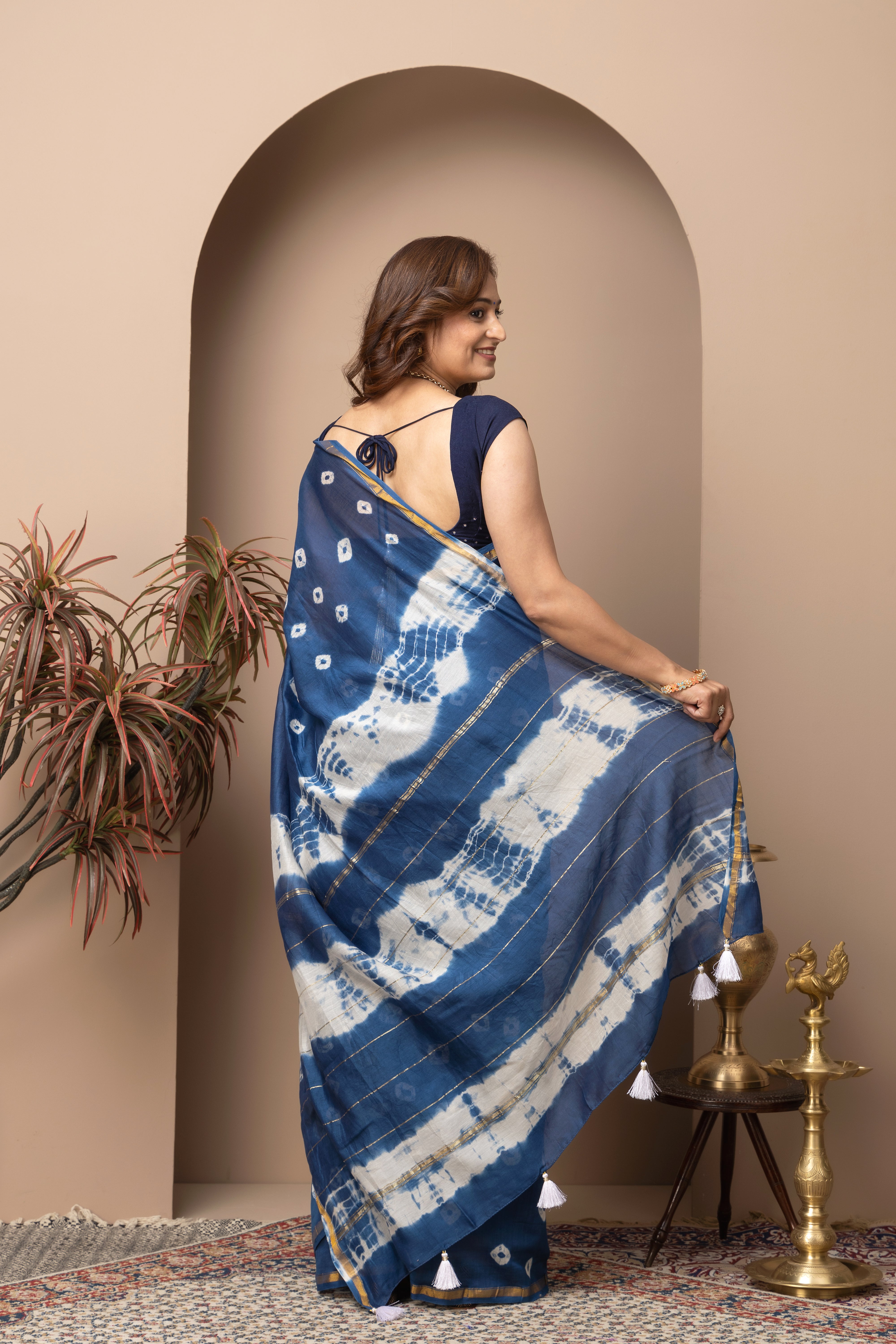 Chanderi cotton silk saree with shibori tie & Dye