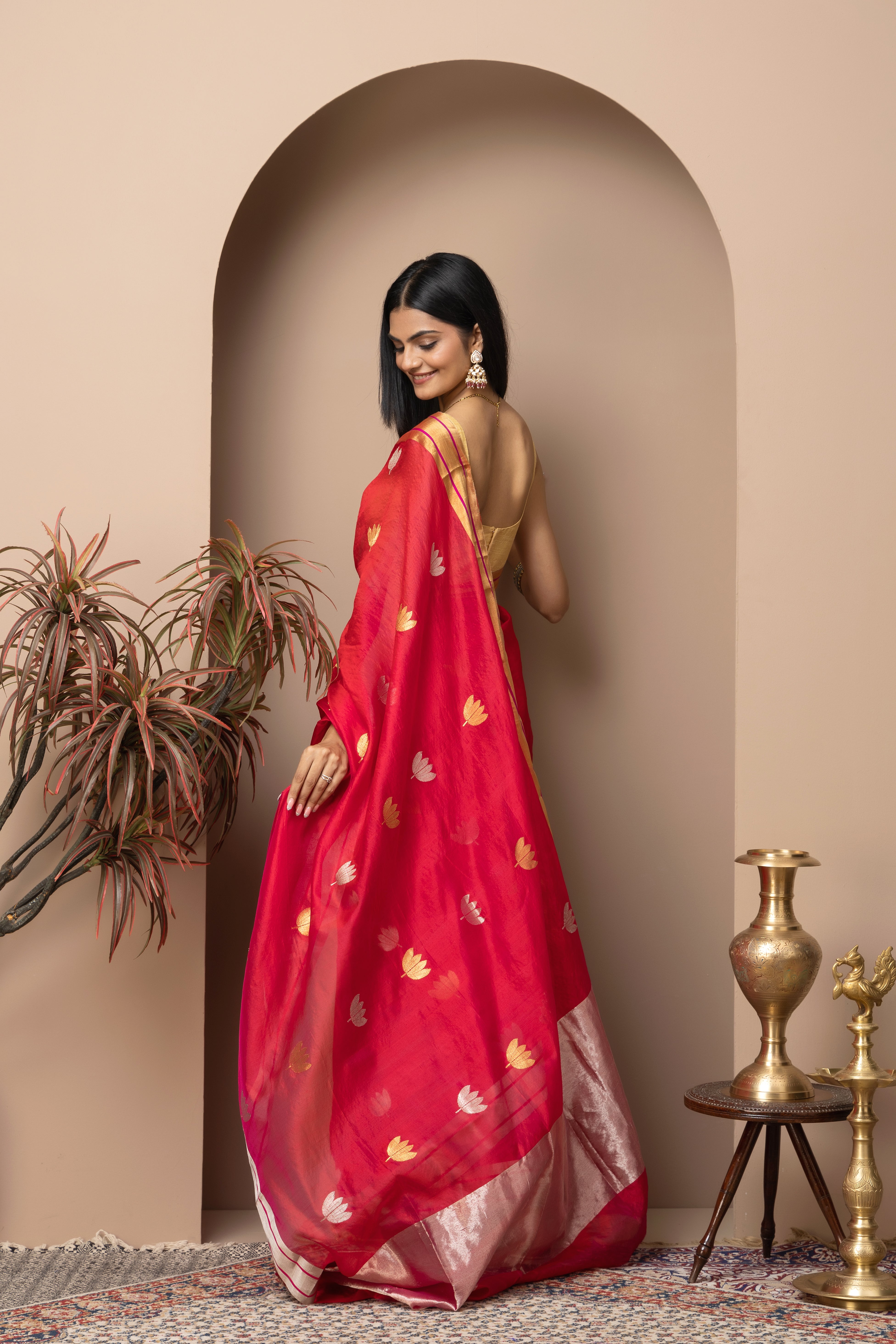 Chanderi handwoven pure pattu silk red saree