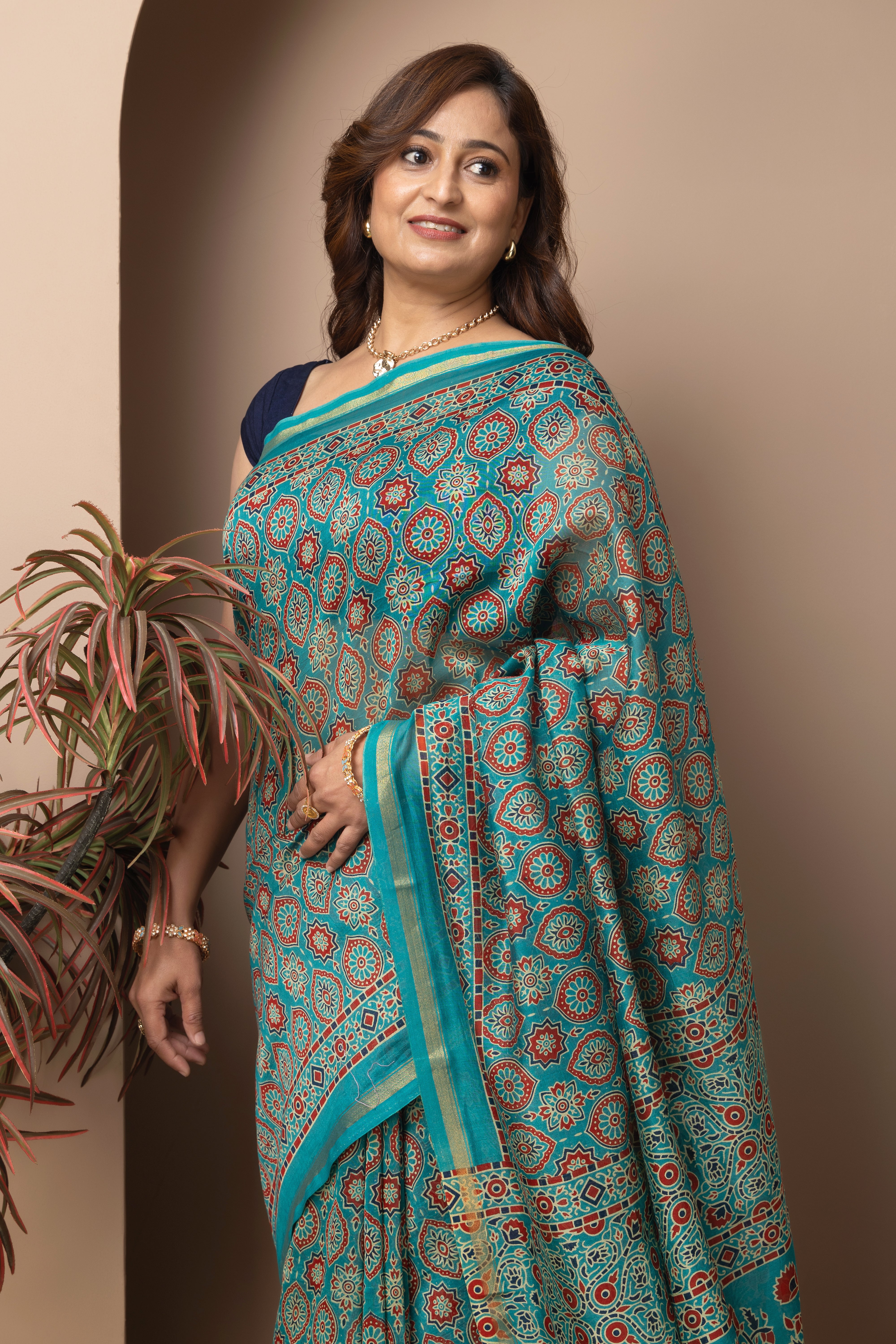 Chanderi cotton silk hand block green saree
