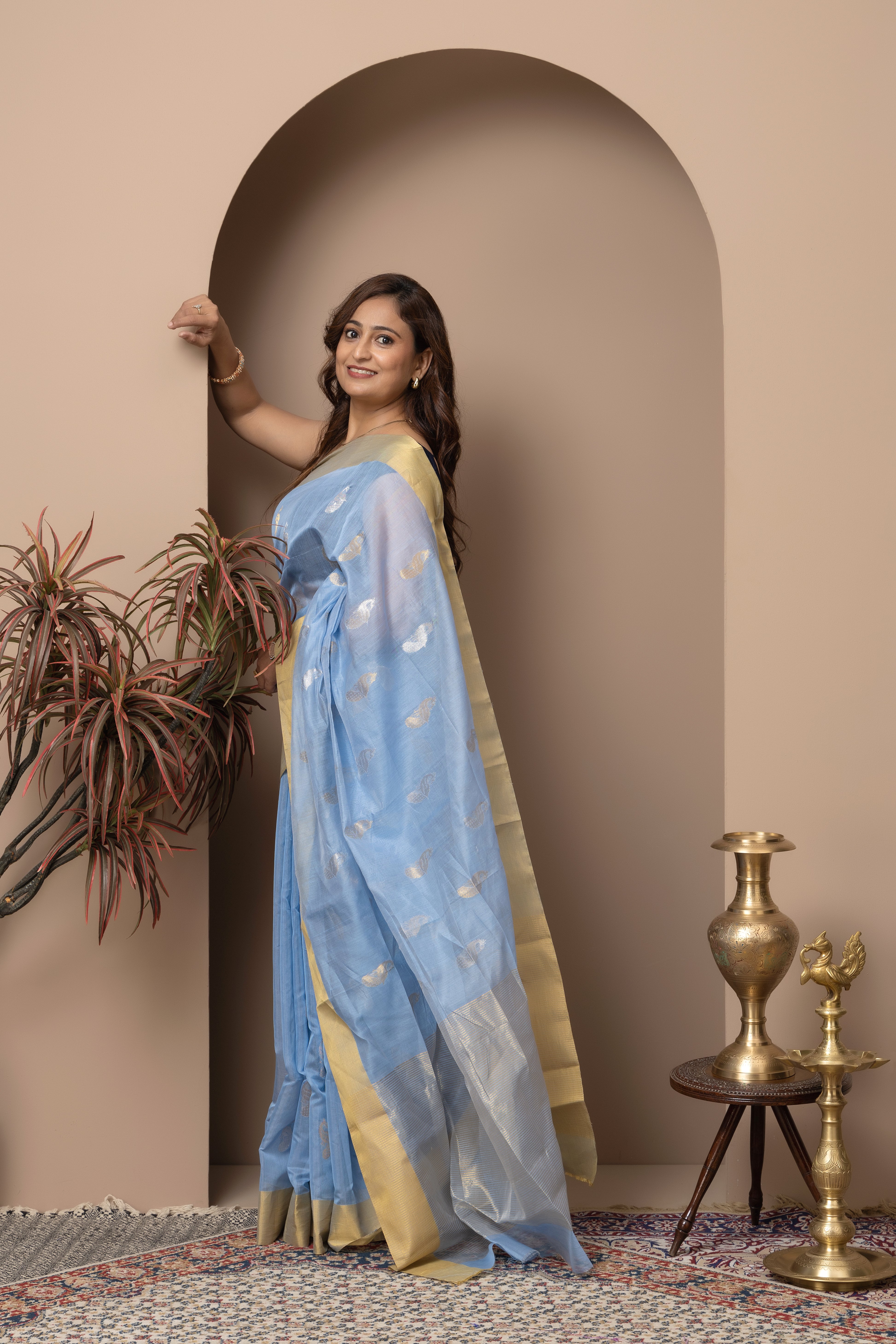 Chanderi handwoven pure pattu silk light blue colour saree
