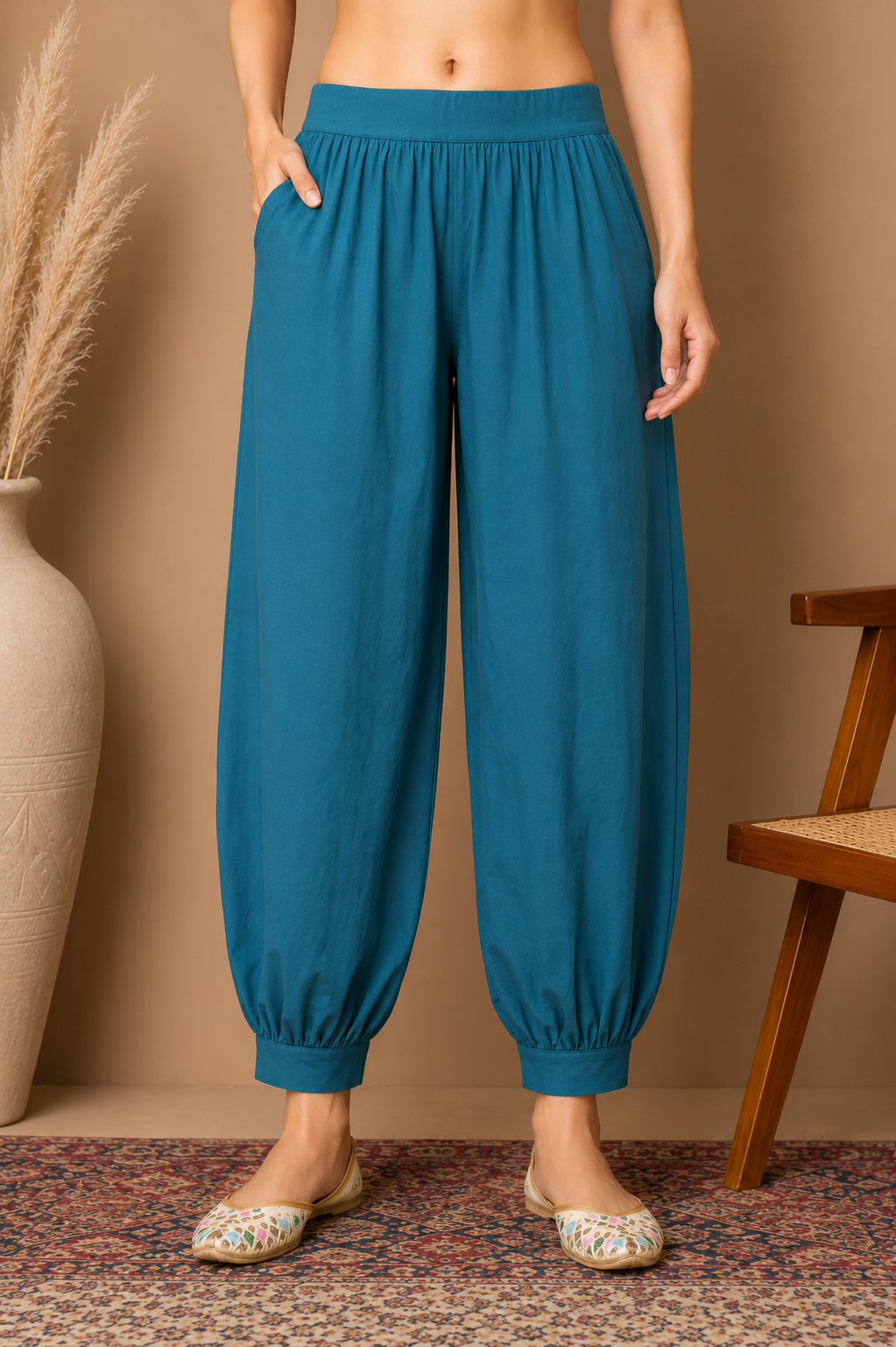 Coastal Bloom- aqua blue -mustard print cotton kurta with blue Afghani pants