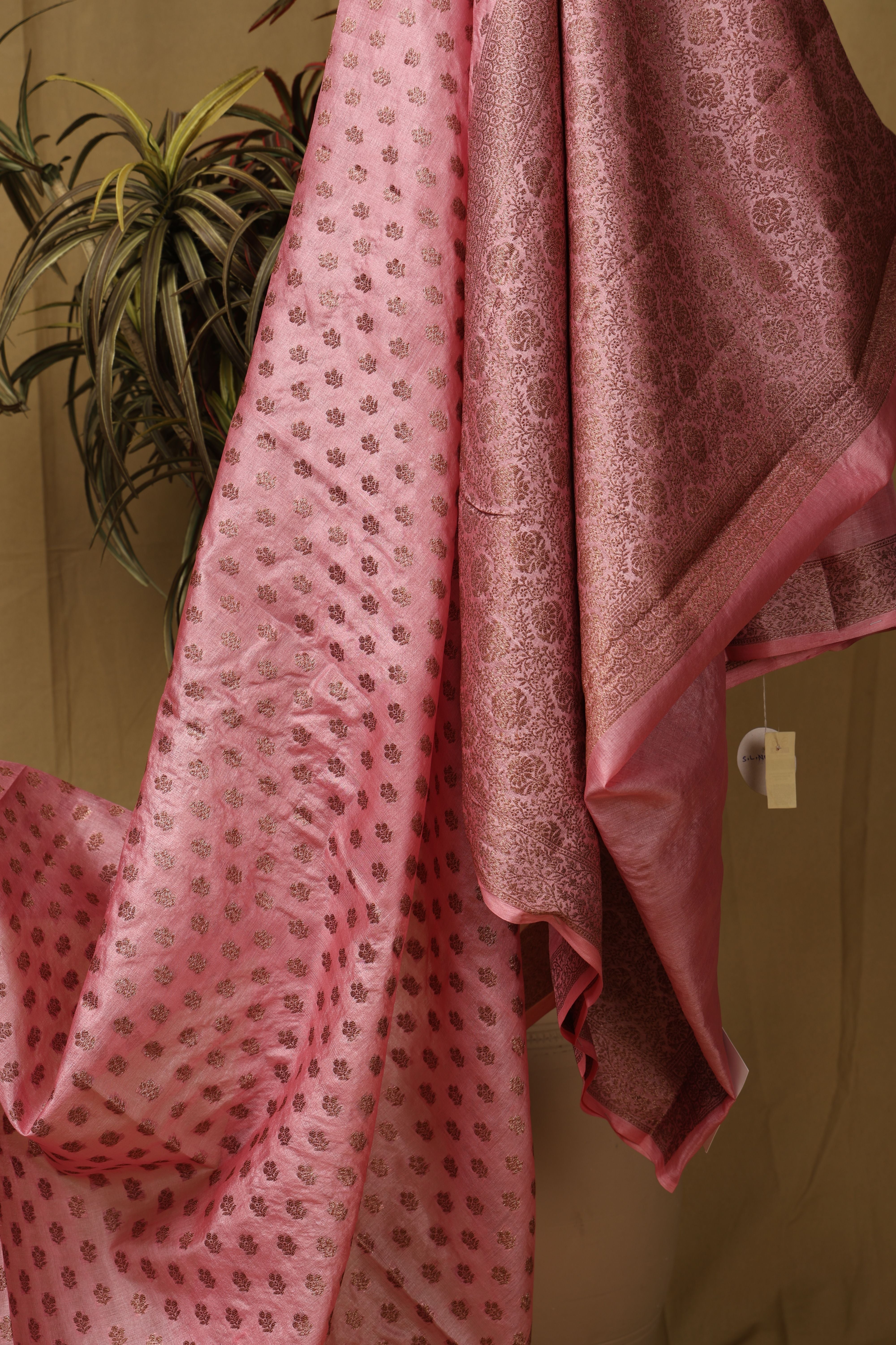 Banarasi pure Tussar Silk pink saree with thread weave bute and border